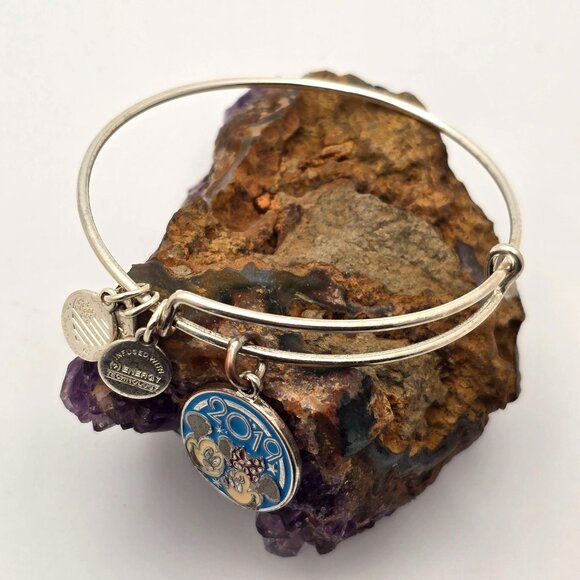 Disney Alex And Ani 2019 Minnie & Mickey Mouse Silver Charm Bangle Bracelet - Picture 2 of 5